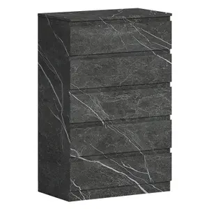 ZITA - 5 Drawer Chest of Drawers in Matt Charcoal Grey Marble Effect