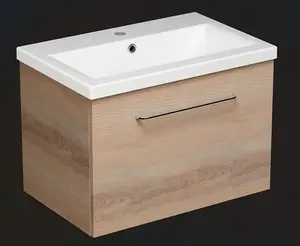 Aquarius Vault 600MM Single Drawer Vanity Unit and 1TH Basin Light Oak