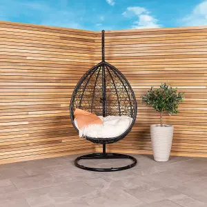 Charles Bentley Garden Wicker Rattan Patio Hanging Swing Chair Seat - Black