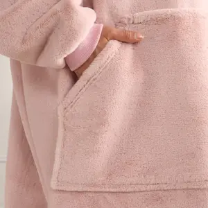 Faux Fur Hoodie Blanket Supersoft Oversized Fleece Wearable Throw, Blush