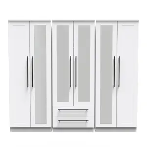 Howard Tall 6 Door 2 Drawer 2 Mirror Wardrobe in White Ash (Ready Assembled)