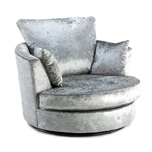 Crystal Crushed Velvet Fabric Fabric Swivel Chair 360 Rotation Silver