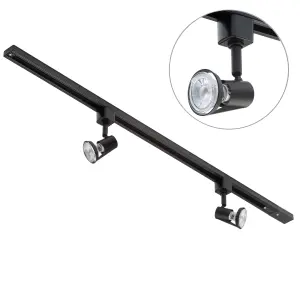 Litecraft Harlem Black 2 Head 1m Straight Kitchen Ceiling Light with LED Bulbs