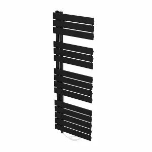 Rinse Bathrooms Designer Flat Panel Electric Heated Towel Rail Radiator Bathroom Ladder Radiators Prefilled Black 1380x500mm