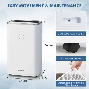 Costway 20L/Day Dehumidifier Electric Air De-Humidifier Portable Quiet 3 Modes 24H Timer