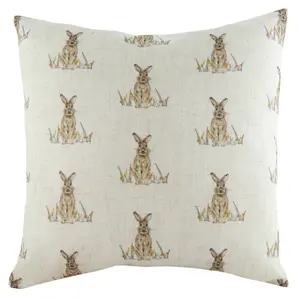 Evans Lichfield Oakwood Hares Pepeat Printed Feather Filled Cushion