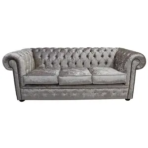 Chesterfield 3 Seater Sofa Settee Shimmer Mink Velvet In Classic Style