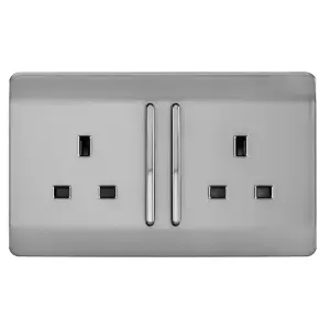 Trendiswitch BRUSHED STEEL 2 Gang Long Switched Socket