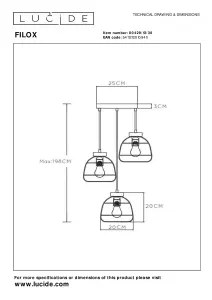 Lucide Filox Retro Pendant Light - 3xE27 - Black