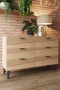 FWStyle 6 Drawer Chest Of Drawers Cracked Oak Easy Click Assembly