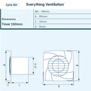 Axial Bathroom Extractor Fan Low Profile - Wall or Ceiling Mount - IPX2 Rated (150mm with Timer, White)