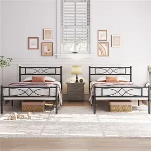 Yaheetech Black 3ft Single Metal Bed Frame with Curved Design Headboard and Footboard