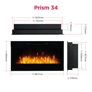 Dimplex Prism 34 1.1kW Gloss Black Glass effect Electric Fire (H)457mm (W)823mm (D)179mm