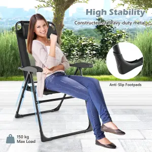 Costway Garden Folding Camping Chairs Set of 2 Portable Outdoor Recliner w/ 7-Level Backrest