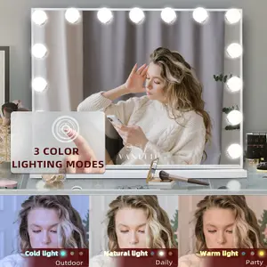 VANITII GLOBAL Hollywood Vanity Make Up Mirror with Lights 15 LED Standing Mirror Wall