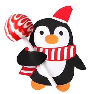 50PCS Penguin Christmas Pattern Lollipop Decorative Paper Cards