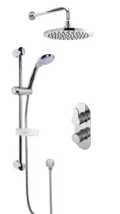 Pride Concealed Round Twin Valve with Multi Function Slide Rail Kit, Arm & Head Shower Bundle - Chrome - Balterley