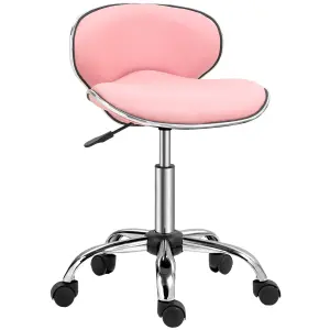 HOMCOM Office Chair Beauty Salon Rolling Technician Stool Chair Pink