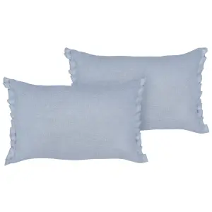 Set of 2 Cushions SASSAFRAS Linen 30 x 45 cm Solid Light Blue