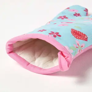 Homescapes Birds and Flowers Pink Cotton Oven Glove