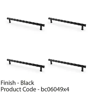 4 PACK - Bamboo T Bar Pull Handle - Matt Black 224mm Centres SOLID BRASS Drawer Door