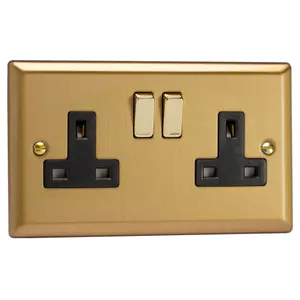 Varilight 2-Gang 13A Double Pole Switched Socket Brushed Brass