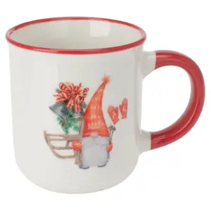 URBN-CHEF 200ml Set of 4 Xmas Christmas Gnome Design Small Porcelain Mugs Coloured Handles