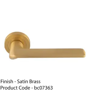 Contemporary Flat Door Handle Set - Satin Brass Smooth Lever On Round Rose