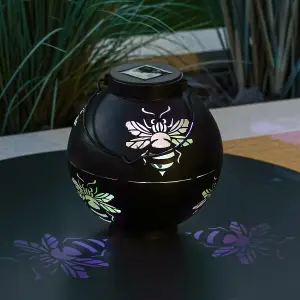 Festive Lights Solar Black Metal Bee Lantern, White, Warm White & Colour Changing LEDs