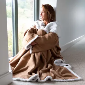 Snug Rug Sherpa Soft Faux Suede Blanket with Sleeves Sleeved Blankets 270gsm - Brown