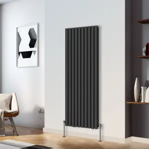 Right Radiators 1600x590mm Vertical Double Oval Column Designer Radiator Black