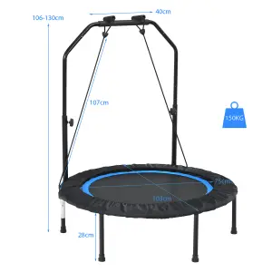 Costway 40" Mini Trampoline Foldable Fitness Trampoline with Height Adjustable Handle