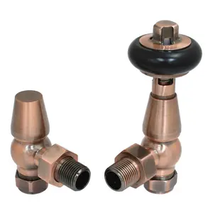 Right Radiators Traditional Antique Design TRV Thermostatic Brass Angled Radiator Valves Pair Antique Copper