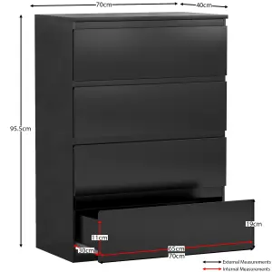 Vida Designs Denver Black 4 Drawer Chest (H)960mm (W)700mm (D)400mm