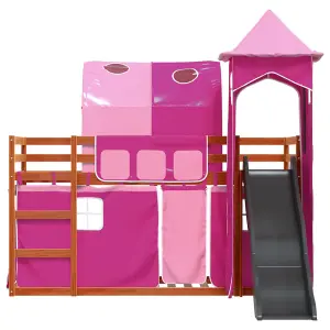 Berkfield Bunk Bed without Mattress with Slide and Curtains Pink 90x190 cm Single