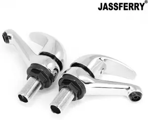 JASSFERRY Pair of Basin Pillar Taps Top Lever Handle for Bathroom Sink Chrome Polished 1/2"