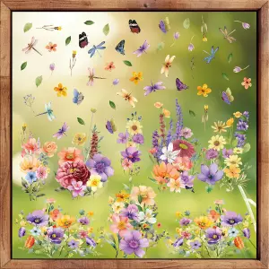 Colourful Flowers with Dragonflies and Butterflies Spring Window Clings