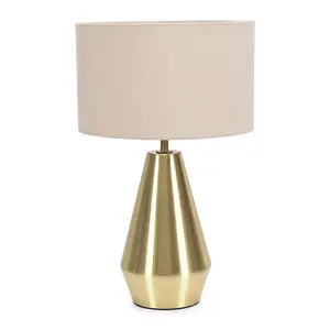 ValueLights Jax Gold Metal Touch Dimmer Table Lamp with Natural Drum Shade