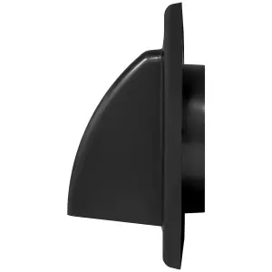 Black Gravity Flap for 100 mm / 4" Round Wall Outlet - Ventilation Duct Cover with Non-Return Shutters and Rear Spigot