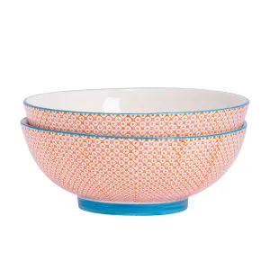 Nicola Spring - Hand-Printed Fruit Bowl - 31.5cm - Orange - Pack of 2