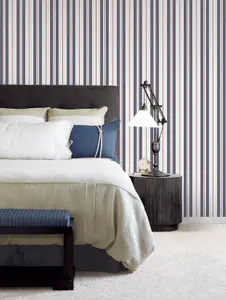 Galerie Deauville 2 Navy Blue Red White Two Colour Stripe Smooth Wallpaper