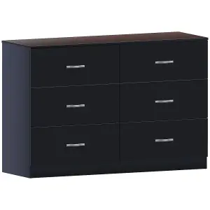 Vida Designs Riano Black 6 Drawer Chest (H)800mm (W)1200mm (D)400mm