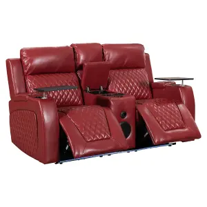 2 Seater Recliner Cinema Sofa with Massage and Speakers in Red Aire Leather - Venice Series One