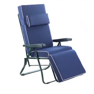 Alfresia Relaxer Garden Chair, Green Frame with Luxury Navy Blue Cushion