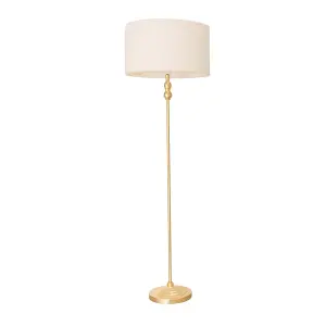 ValueLights Maggie Gold Metal Candlestick Floor Lamp with Cream Boucle Lamp Shade and LED Bulb