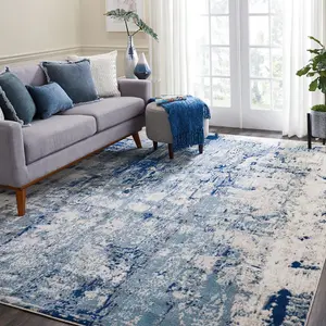 Ivory Blue Abstract Luxurious Modern Easy to clean Rug for Dining Room Bed Room and Living Room-282cm X 389cm