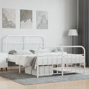 Berkfield Metal Bed Frame with Headboard and Footboard White 135x190 cm