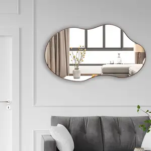 Asymmetrical Metal Framed Wall Accent Mirror Brown / 109.2cm H x 55.1cm W