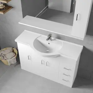 3 Door 3 Drawer Vanity Basin Unit with Round Basin - 1200mm - Gloss White