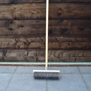 Heavy Duty Garden Broom Metal Wire Bristles Outdoor 30cm / 12" Stiff Hard Brush (with 120cm Long Handle)